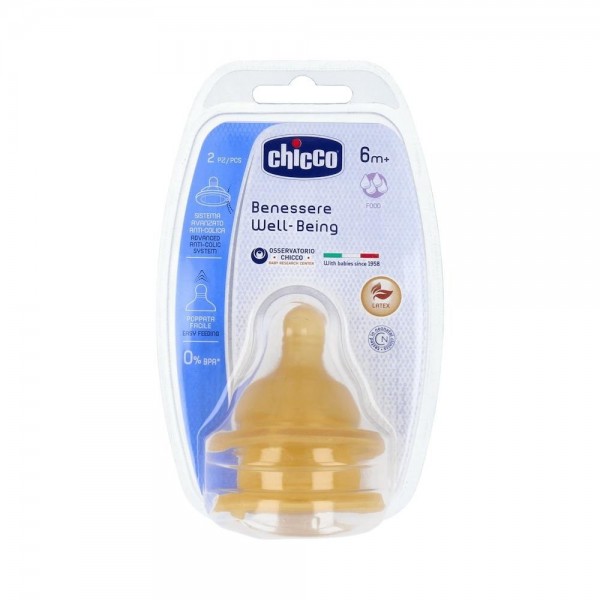 Tetina Chicco Wb Caucho Flujo Papilla 6M+ 2Uds